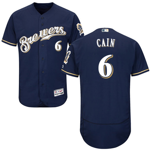 Brewers #6 Lorenzo Cain Navy Blue Flexbase Authentic Collection Stitched MLB Jersey - Click Image to Close